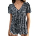 thumbnail image 1 of Women's Botanical Print Top V-Neck Short Sleeve Loose Fit Casual Tee Flowy Comfortable with Scattered Floral for Women, 1 of 8