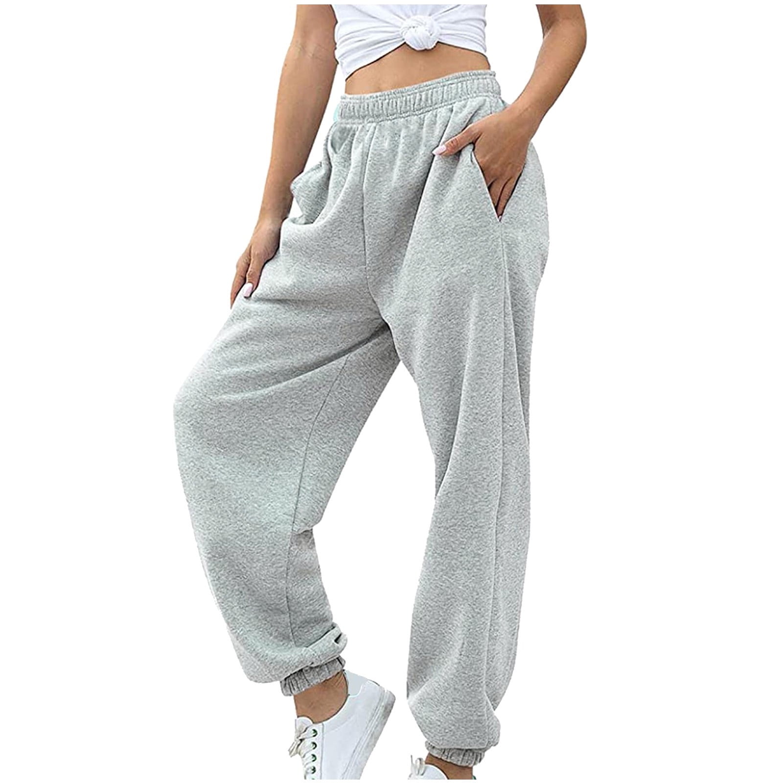 Women's Bottom Sweatpants Joggers Pants Workout High Waisted Yoga Lounge  Pants With Pockets Short Damaged Pants for Women Dark Gray S