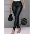 thumbnail image 1 of Women's Bottoms High Waist Thermal Lined PU Leather Skinny Cropped Pants, 1 of 6