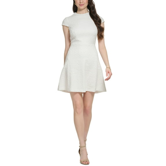 Women's Boucle-Knit Cap-Sleeve Fit & Flare Dress Ivory 16