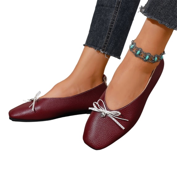 Women's Bow Accent Square Toe Flats Comfortable Low Profile Dress Shoes with Flexible Walking Sole and Easy Everyday Style Office Work Shoes Ballet Style Footwear Commuter Shoes Dress Flats