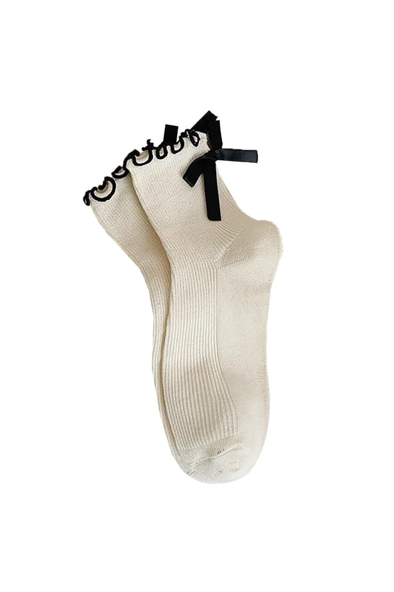 Women's Bow Ankle Socks with Ruffle Detail, Cute Black and White Crew Socks, Soft Breathable Cotton Blend Casual Socks, Decorative Frilly Trim Everyday Ankle Socks for Women and Girls Dark Gray