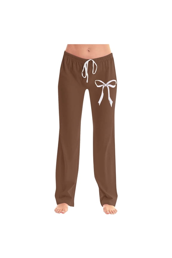 Women's Bow Baggy Sweatpants Loose Straight Leg Pants Elastic Waist Sweatpants Casual Comfy Relaxed Fit Trousers Boho Business Casual Trousers Office Work Palazzo Pants