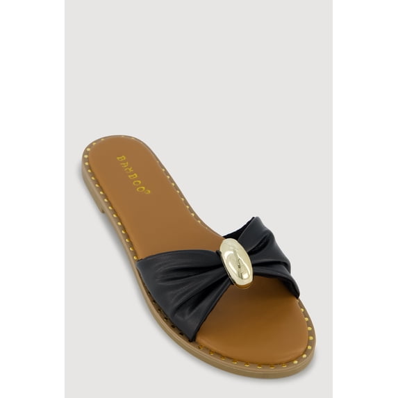 Women's Bow Band Metallic Detail Slide Sandals