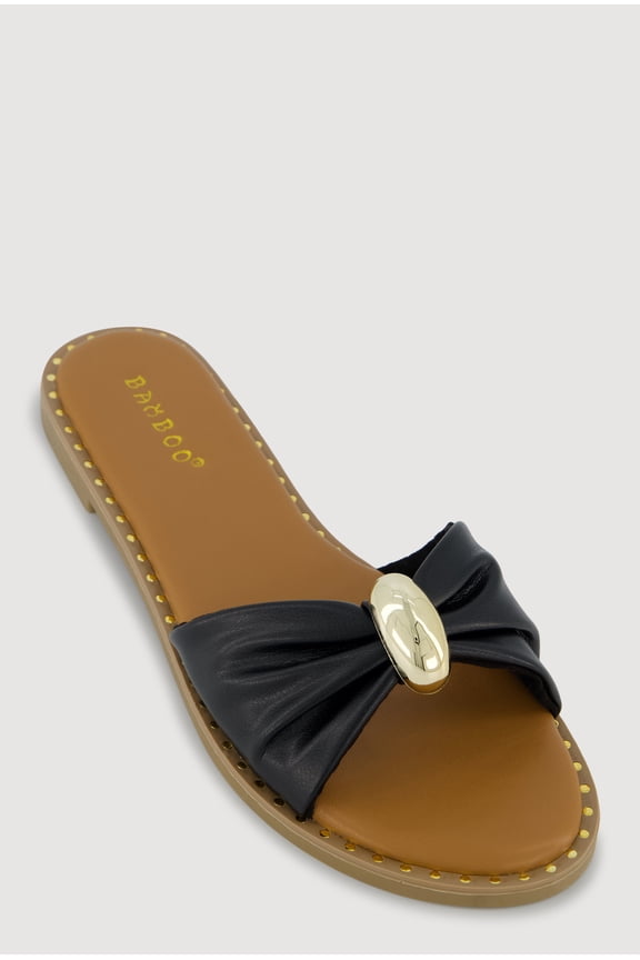 Women's Bow Band Metallic Detail Slide Sandals