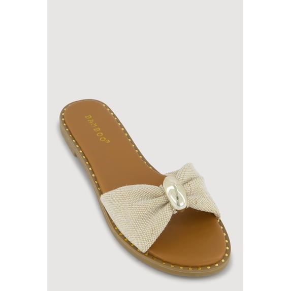 Women's Bow Band Metallic Detail Slide Sandals