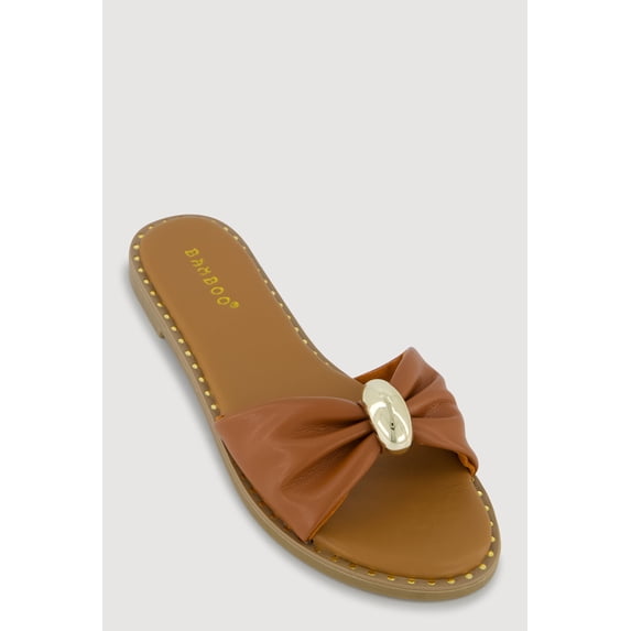 Women's Bow Band Metallic Detail Slide Sandals