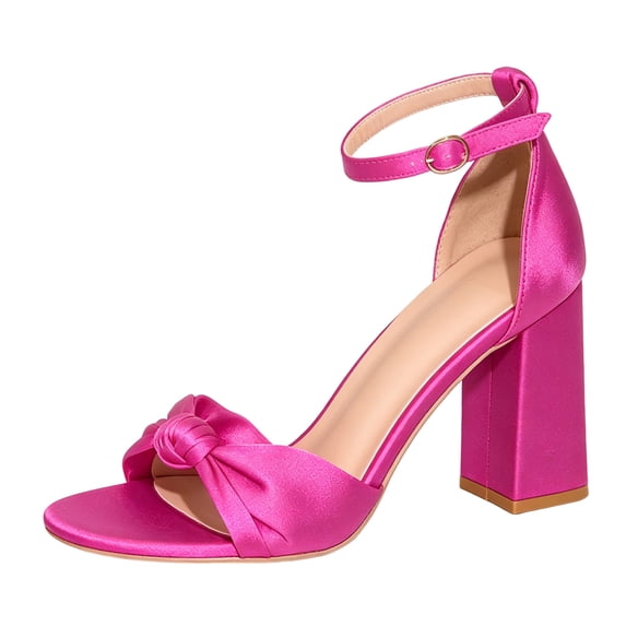 Women's Bow Block Heel Sandals Open Toe Ankle Strap Heeled Dress Shoes Elegant Dress Pump for Weddings Events Pink Size 8.5