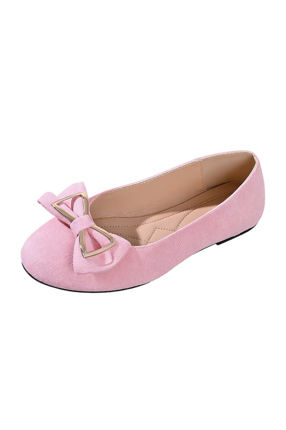 Women's Bow Decor Loafers Slip On Pointed Toe Low Heel Flock Upper for Casual Daily Work Party Footwear