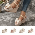 thumbnail image 1 of Women's Bow Decor Wedge Platform Sandals Wide Width Round Open Toe Summer Beach Sandals Adjustable Buckle Strap Soft Thick Bottom Casual Walking Shoes Non Slip Outdoor Sandals, 1 of 10
