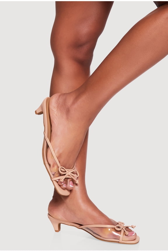 Women's Bow Detail Open Toe Kitten Heel Sandals