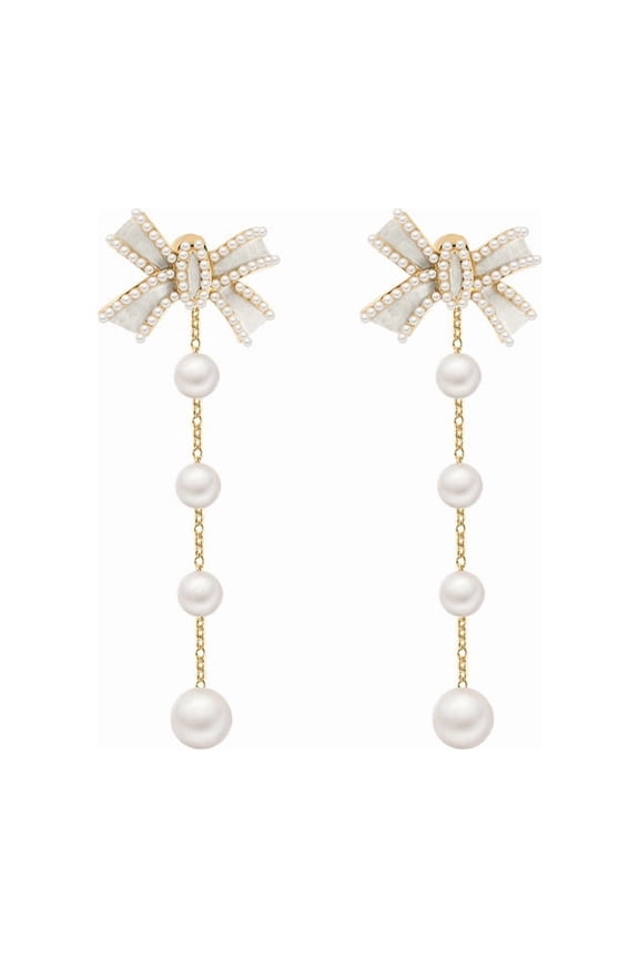 Women's Bow Earrings, Fashionable and Cute Bow Pearl Pendant Earrings, Bow Stud Earrings, Wedding Party Everyday Jewelry, Gift, Christmas Gift