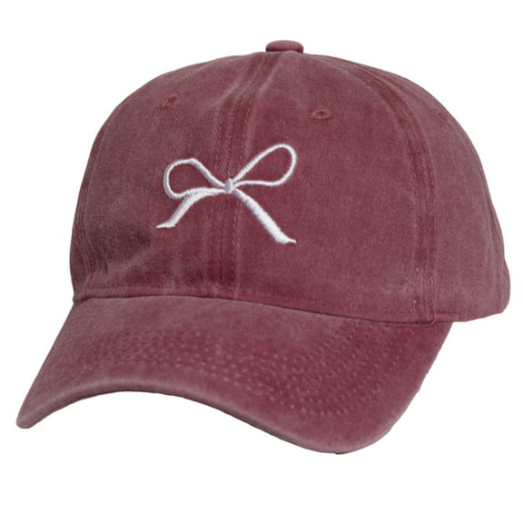 Women’s Bow Embroidered Dad Hat – Adjustable Baseball Cap Cute Hats for Casual Outfits, Red
