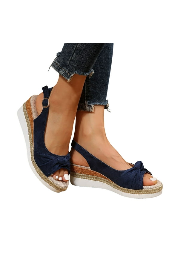 Bow Wedge Dress Sandals for Women Ladies Spring Summer Peep Toe Espadrilles Platform Heeled Dressy Sandals
