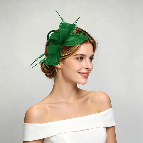 Women's Bow Fascinators Hats with Feather Fashion Derby Hats Small Tea Party Hat with Headband