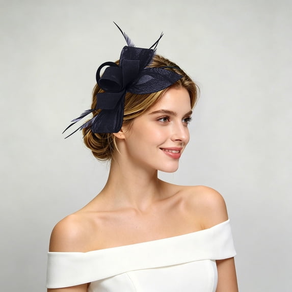 Women's Bow Fascinators Hats with Feather Fashion Derby Hats Small Tea Party Hat with Headband
