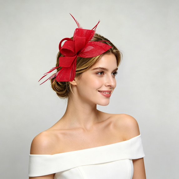 Women's Bow Fascinators Hats with Feather Fashion Derby Hats Small Tea Party Hat with Headband