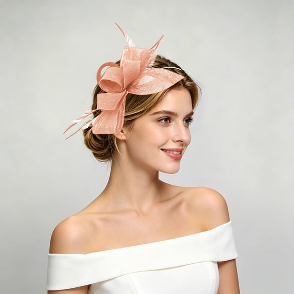 Women's Bow Fascinators Hats with Feather Fashion Derby Hats Small Tea Party Hat with Headband