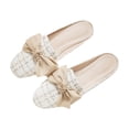 thumbnail image 1 of Women's Bow Flat Mules Comfortable Square Toe Slip on Penny Loafers Ladies Baotou Clogs Half Slides Mules, 1 of 4