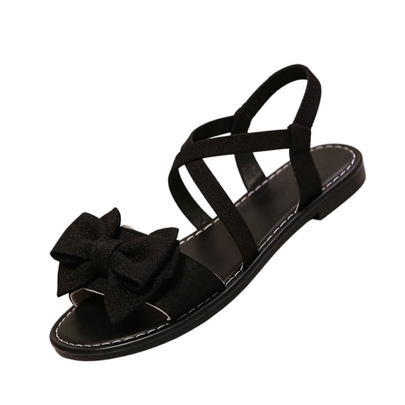 Women's Bow Flat Sandals Open Toe Crisscross Strappy Elastic Slingback Fashion Comfortable Non Slip Summer Casual Beach Vacation Shoes, 42