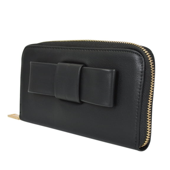 Women's Bow Front PU Leather Zip Around Wallet