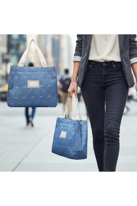 Women's Bow Graphic Denim Tote Bag, Cute Coquette Canvas Handbags, Lightweight Classic Travel Shopping Shoulder Bags, Commuting Lunch Handbag, for Travel, Hiking, Camping, Work