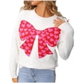 thumbnail image 1 of Women's Bow Graphic Sweaters Long Sleeve Knitted Sweater Creweck Pullover Tops White S, 1 of 9