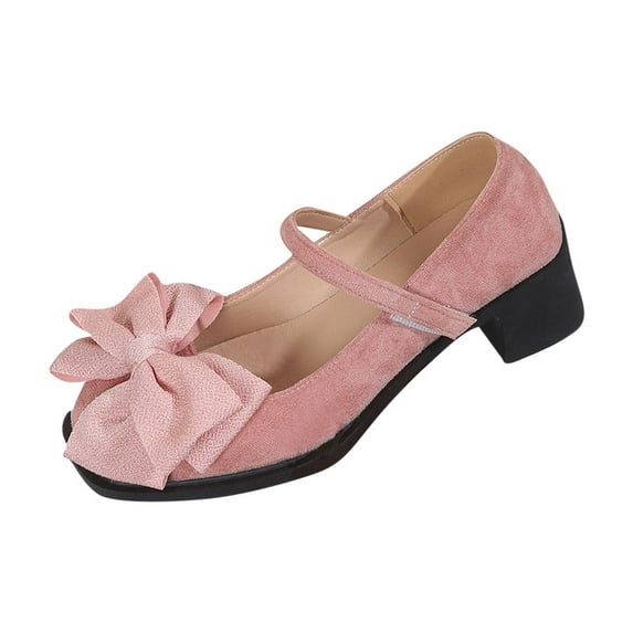 Women's Bow Heel Vintage Mary Jane Mid Chunky Heel Dress Shoes Women's Block Heel Round Pumps Closed Toe Dress Shoes