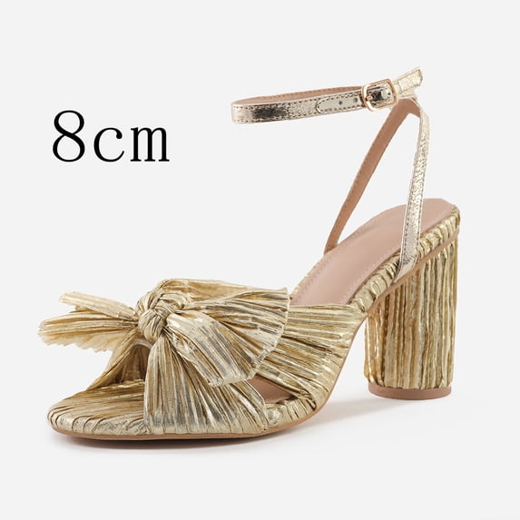 Women's Bow Heels, Open Toe Chunky Heeled Sandals with Ankle Buckle Strap - Comfortable Bridal Shoes for Wedding, Summer and Daily