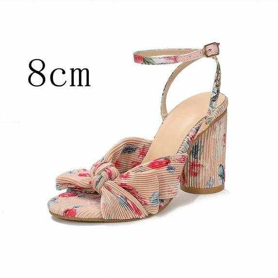 Women's Bow Heels, Open Toe Chunky Heeled Sandals with Ankle Buckle Strap - Comfortable Bridal Shoes for Wedding, Summer and Daily