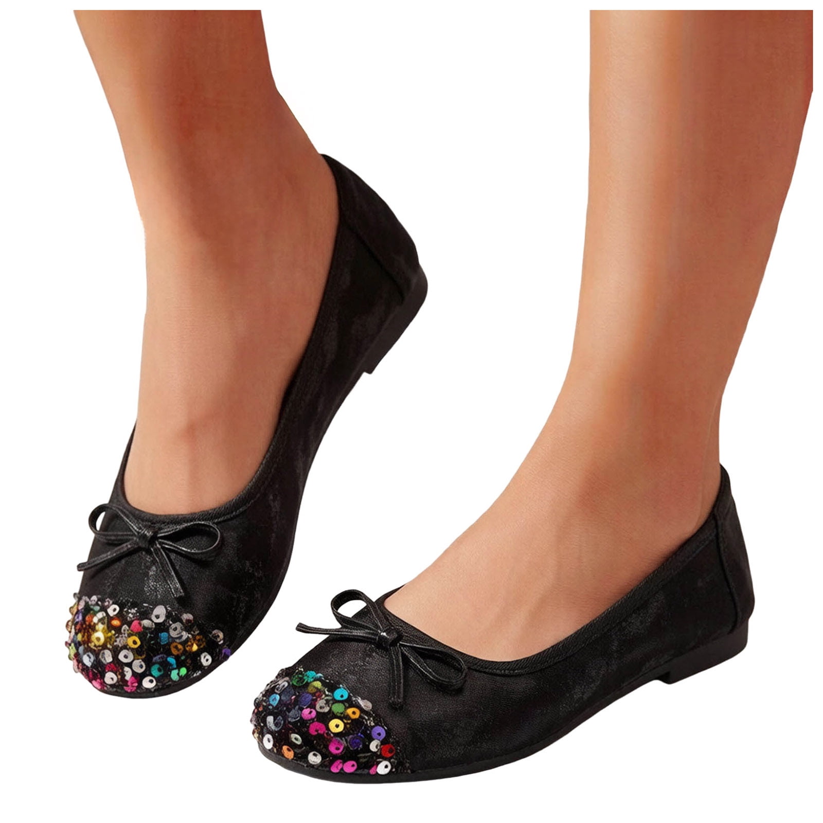 black beaded dress shoes Shrysg Women's Basic Kitten Heel 8cm Pointed Heel Sliver Beaded Casual Dress Shoes Slip-On for Prom Wedding Black