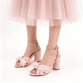 thumbnail image 1 of Women's Bow Knot Heeled Sandals Chic Pleated Bow Chunky Heels Wedding Shoes Adjustable Ankle Buckle Straps Block Sandals High Slingback Dress Shoes, 1 of 9