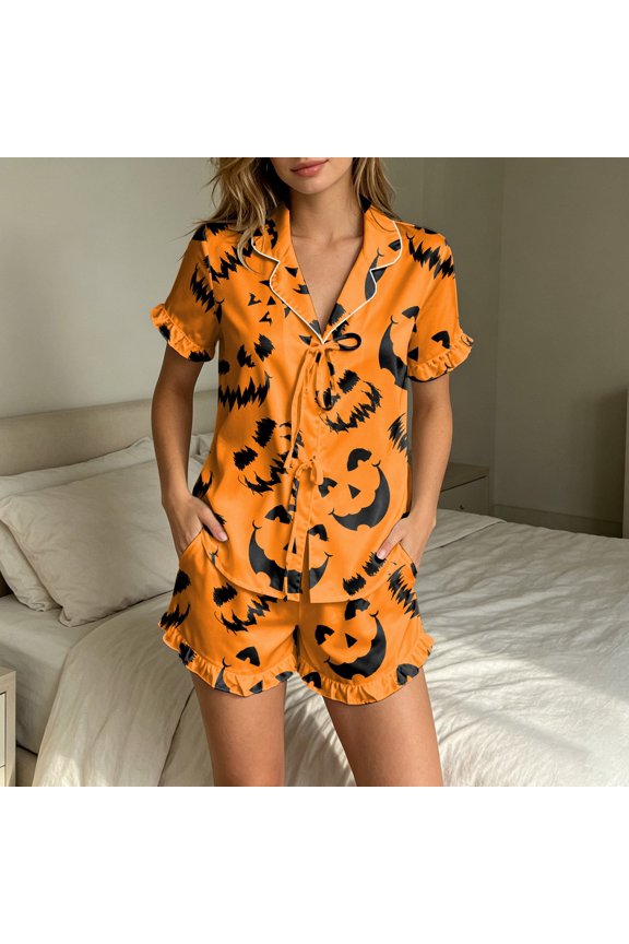 Women's Bow Knot Pajama Set Soft Loungewear Top with Shorts Bridal Two Piece
