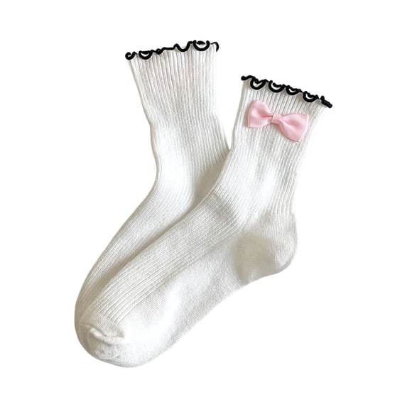 TBWNWG Women's Bow Crew Socks Breathable Soft Casual Dress Socks for Girls and Women,Sizes One Size