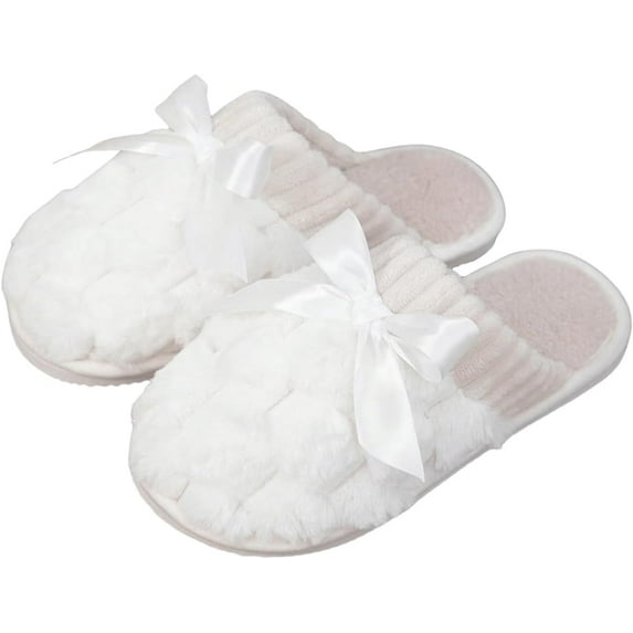 Women's Bow Memory Foam Slippers Warm Slip On Faux Fur House Slippers