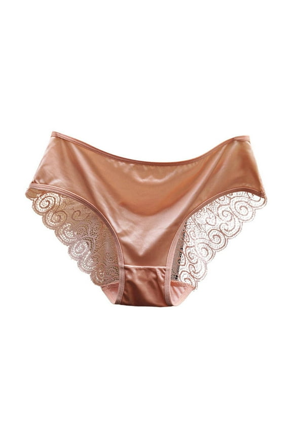 Women's Bow Sexy Cut Hollow Mesh Underwear - Low Waist Seamless Satin Nude Triangle