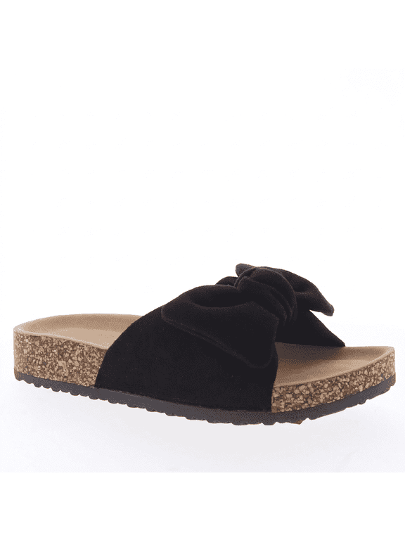 Women’s Bow Slide Sandals Slip On Summer Sandals Cork Midsole, Lightweight Non-Slip Casual Walking Sandals