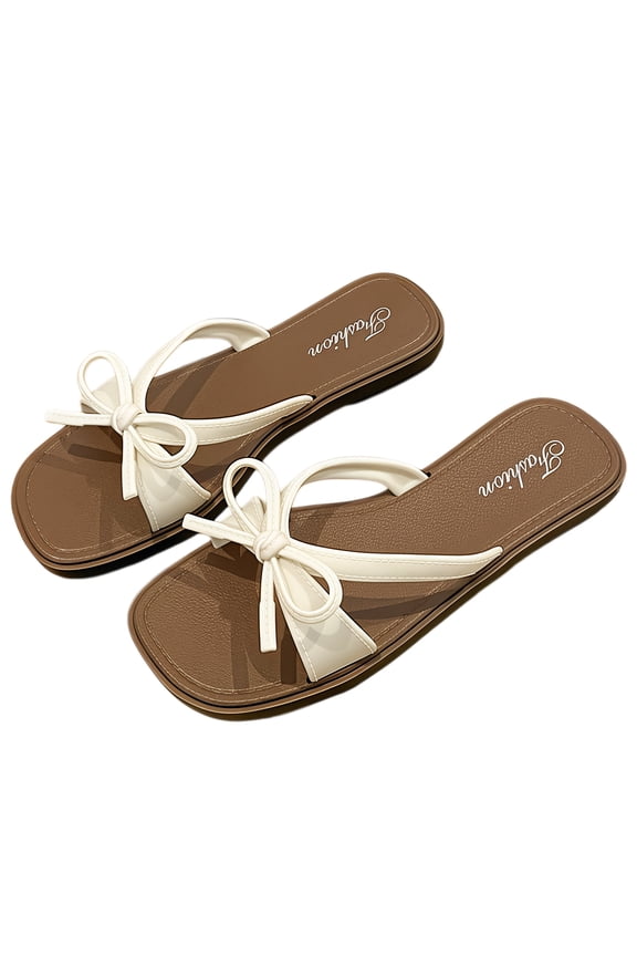 Women's Bow Square Toe Slides, Casual Non-Slip Summer Sandals