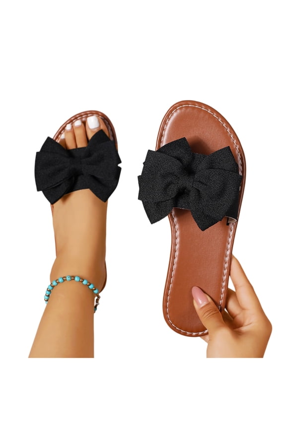 Women's Bow Summer Flat Sandals Leopard Dressy Open Toe Trendy Slide Sandals 2026,36