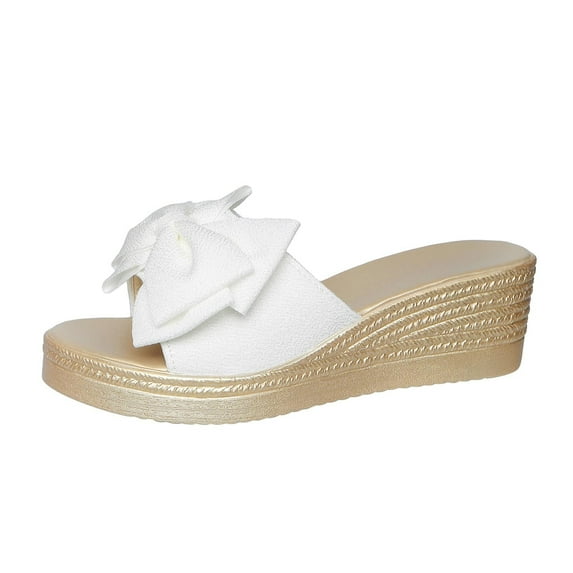 Women's Bow Thong Wedge Platform Slides Sandal Comfort Open Slip On Flip Flops Pool Party Beach Walking Sandals