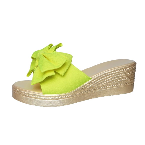 Women's Bow Thong Wedge Platform Slides Sandal Comfort Open Slip On Flip Flops Pool Party Beach Walking Sandals