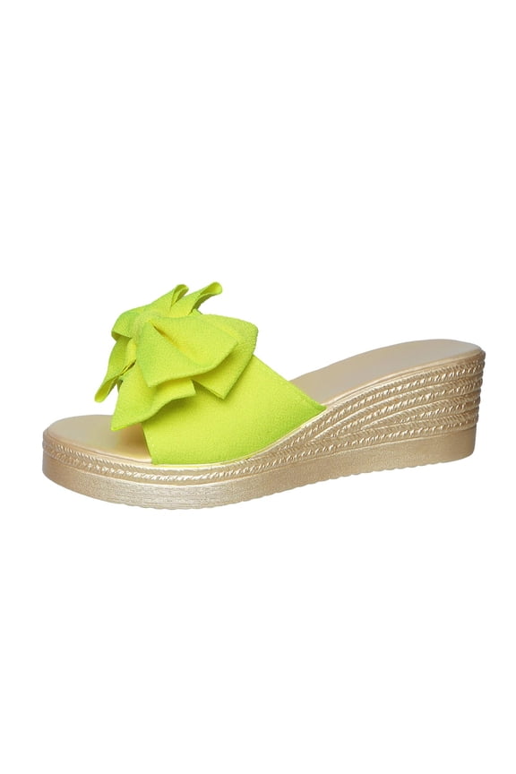 Women's Bow Thong Wedge Platform Slides Sandal Comfort Open Slip On Flip Flops Pool Party Beach Walking Sandals