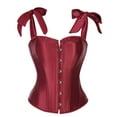 thumbnail image 1 of Women's Bow Tie Corset Tops Renaissance Boned Lace Up Satin Bustier Shapewear Wine S, 1 of 3