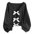 thumbnail image 1 of Women's Bow Tie Front Cardigan Sweater Long Sleeve Knit Sweaters Top Color: Black Size: M, 1 of 3