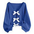 thumbnail image 1 of Women's Bow Tie Front Cardigan Sweater Long Sleeve Knit Sweaters Top Color: Blue Size: L, 1 of 7