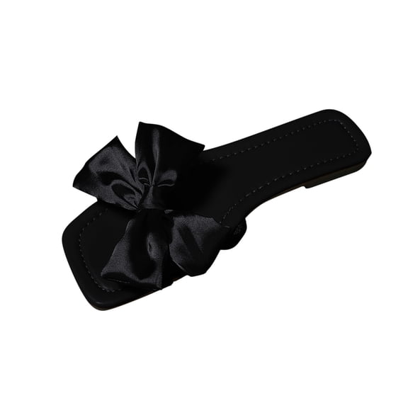 Women's Bow Tie Sandals Fashion Cute Open Square Toe Slip On Low Block Heel Slide Sandals Summer Wedding Dress Shoes Pumps Black Women Sandal