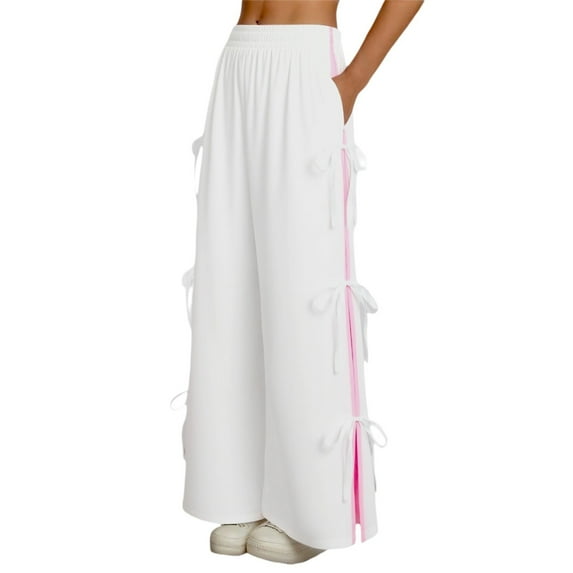 Women's Bow Tie Wide Leg Casual Pants High Waisted Comfortable Loose Fit Sweatpants for Everyday Wear