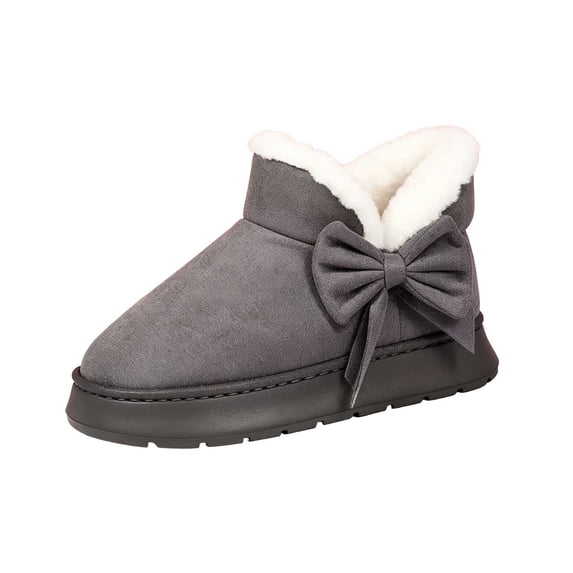 Women's Bow Warm Winter Snow Boots Fleece Lined Platform Slip On Shoes with Bow for Cozy Casual Wear