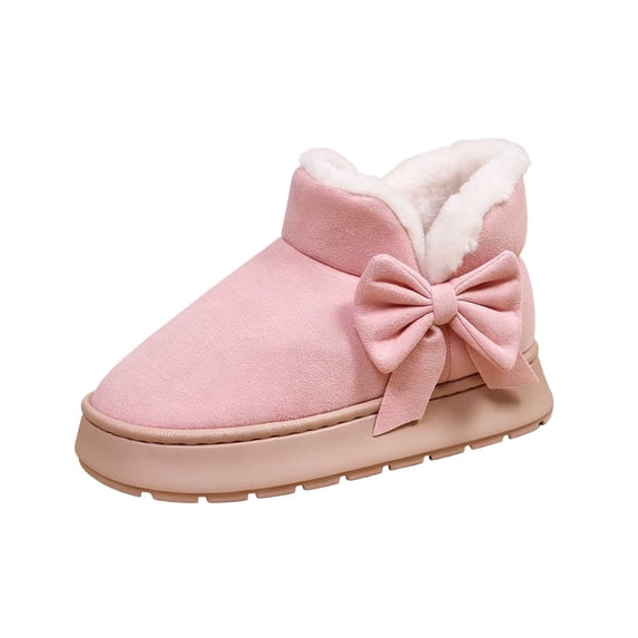Women's Bow Warm Winter Snow Boots Fleece Lined Platform Slip On Shoes with Bow for Cozy Casual Wear