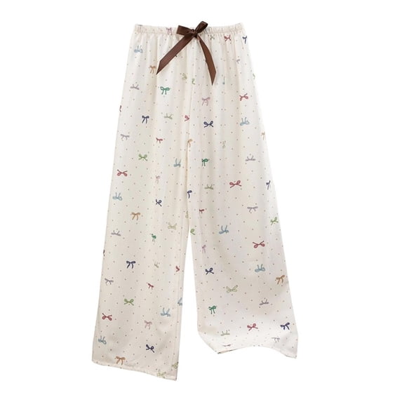 Women's Bow Wide Leg Pajama Pants Floral Print Comfy Elastic Waist Summer Lightweight LoungeSleep Bottoms
